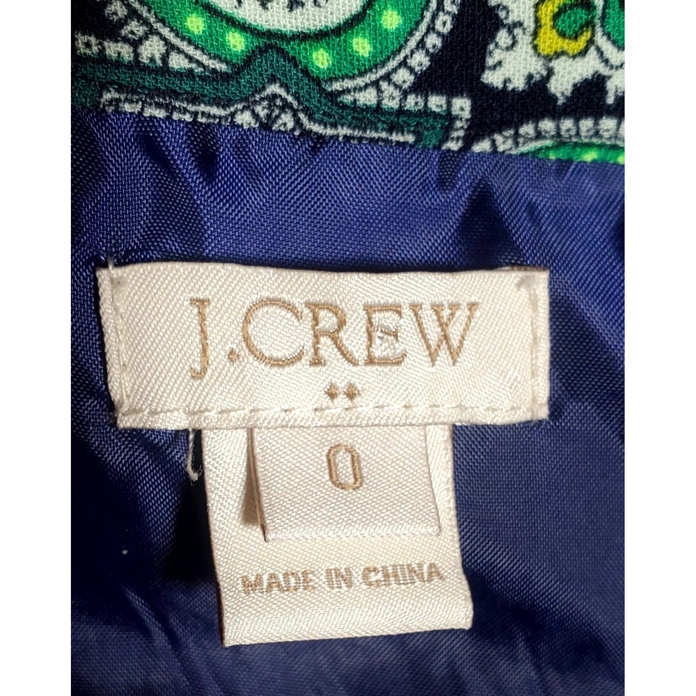 J. Crew Dress A Line Size 0 Emerald/Navy/Yellow/Ivory Geometric Tile Print Lined - Picture 6 of 7